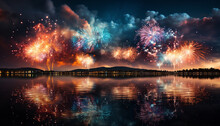Fireworks Illuminate The Night Sky, Celebrating A Vibrant Summer Event Generated By AI