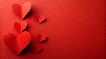 Red paper hearts on red paper background. Love and Valentine's day concept.