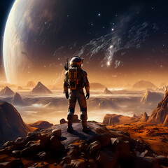 Canvas Print - Sci-fi astronaut exploring an alien planet.