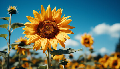 Canvas Print - Bright sunflower shines in nature meadow, a vibrant summer generated by AI