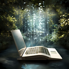 Canvas Print - Waterfall of digital code streaming from an open book