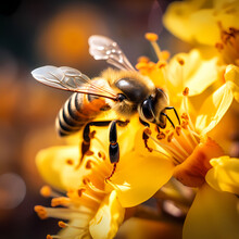 A Close-up Of A Bee Pollinating A Flower. 