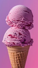 Canvas Print - A pink ice cream cone with two scoops of ice cream. Generative AI.