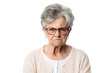 Angry belligerent senior woman looking at the camera white background PNG 