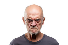 Angry Belligerent Senior Man Looking At The Camera White Background Copy Space