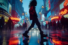 Urban Street Art Setting, Surrounded By Vibrant Graffiti And Neon Signs, Reflecting A Youthful And Energetic Vibe. Generative AI