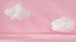 Abstract 3D background. Pink product display presentation. Empty space for product with floating white cloud on pink background. 3D render illustration.