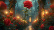 Many red rose in Royal Palace With lights, Tall factory