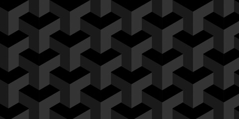 Abstract cubes geometric tile and mosaic wall or grid backdrop hexagon technology wallpaper background. Black and gray geometric block cube structure backdrop grid triangle texture vintage design.