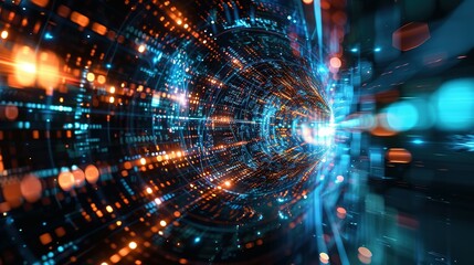 An abstract representation of digital transformation, where virtual data flows and AI elements converge to create a transformative user experience The image captures the essence of digital evol