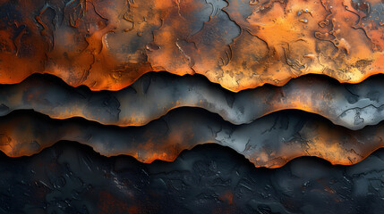 Wall Mural - Painting of a Wave With Orange and Black Colors