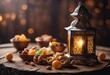 table concept wooden Ramadan Lantern sweets