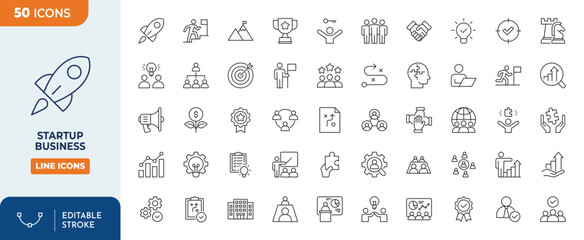 startup business icon set line editable stroke
