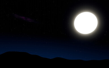 Wall Mural - full moon shining halo a few white clouds float in the night sky. full moon night with twinkling sta