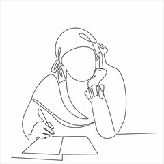 Wall Mural - continuous line drawing of a woman writing a book vector illustration