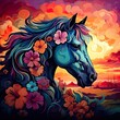 Magic Horse With Flowers Multicolor