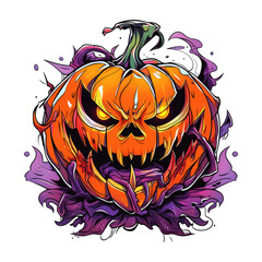 Wall Mural - Scary pumpkin halloween cartoon character. Pumpkin halloween monster with sharp teeth