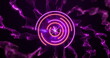 Image of neon circless over digital space with purple smoke