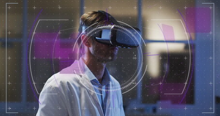 Wall Mural - Image of data processing over man using vr headset