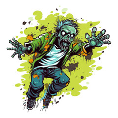 Wall Mural - Walking Dead Zombie Cartoon. Zombie Halloween monster generative ai