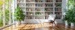Bookshelves with armchair in modern interior of room , Living room, relax, Library or bookcases , Reading place