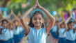 © Jammy Jean - Indian school girls doing yoga for the physical education class.