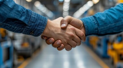 Sticker - Anonymous male technician and customer shaking hands near car after coming to agreement in garage