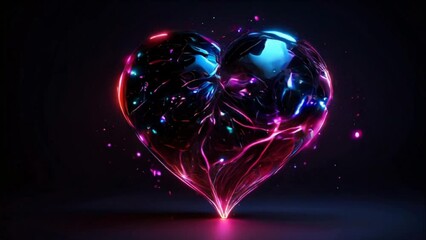 Wall Mural - 4k video animation of glowing neon heart, valentine's day. abstract background, heart background col