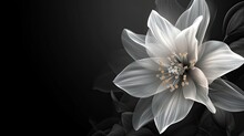White Flower Design On Black Background, Generative AI