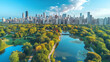 Chicago skyline aerial drone view from above, lake Michigan and city of Chicago downtown skyscrapers cityscape, Aerial view of a small island in Osprey Lake, Hertford, Hertfordshire, Generative Ai 