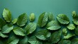 Creative layout made of fresh mint leaves on green background. Flat lay. Nature concept. - Generative AI