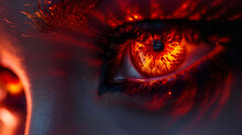 Red Monster Night Eyes Closeup, Generative Ai