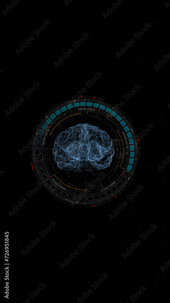 Blue digital robot brain logo and circle futuristic HUD elements with ...