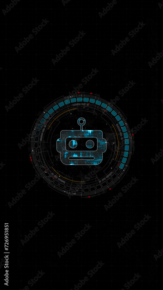 Blue digital robot head logo and circle futuristic HUD elements with Ai ...