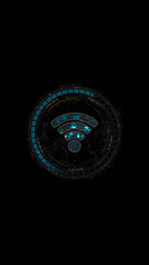 Wall Mural - blue digital wifi logo and circle futuristic hud elements with data transfer and wireless fidelity c