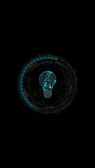Wall Mural - blue digital lamp logo and circle futuristic hud elements with lightbulb and ideas on abstract backg