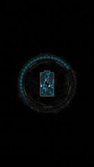 Wall Mural - blue digital battery logo and circle futuristic hud elements with power reserve on abstract backgrou