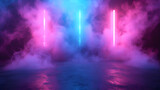 Fototapeta Przestrzenne - 3d render blue pink neon frame, generative ai