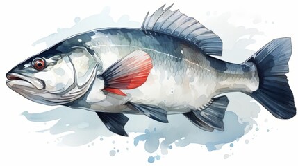 Wall Mural - Watercolor fish drawing on a white background. Underwater art