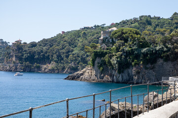 Wall Mural - sea bay Portofino mediterranean in summer days cliff hiking around the ligurian mountains