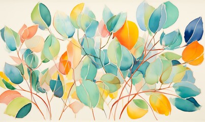 Wall Mural - Colorful eucalyptus in watercolor style 