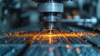 The CNC milling machine cutting the metal part with the sparking light. The hi-technology mold and die manufacturing process. - Generative AI