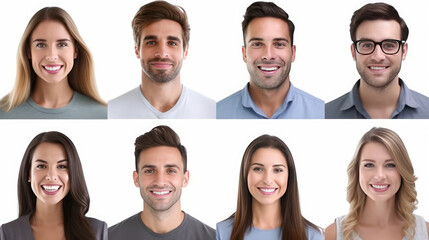  Many headshots of men and women smiling at the camera