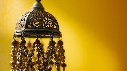 Ornamental Arabic lantern on yellow background Muslim holy month Ramadan Kareem