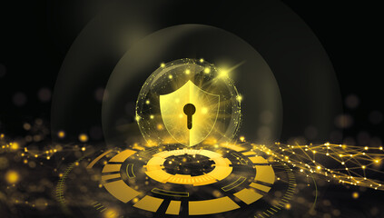 Wall Mural - data protection cyber security privacy. shield with keyhole icon in global business internet technol