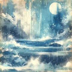 Wall Mural - Create an abstract blue and white paint background with brush strokes and a grunge texture in a vintage style. The concept should evoke the themes of