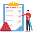 © ma_design - Plan for a business emergency. Leader of a clever business holding a pencil and a piece of paper with an emergency plan flashing siren.