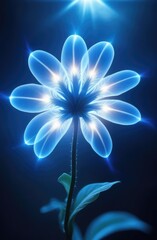 blue, magical, fabulous, flower on black.  fantasy style, blurred hazy outlines, highly detailed electricity, dynamic close-up.