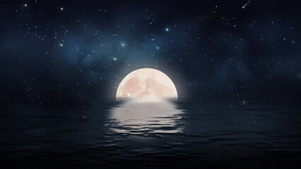 Canvas Print - The moon rises in the center by the seaside