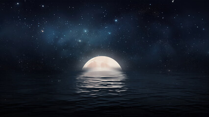 Canvas Print - The moon rises in the center by the seaside